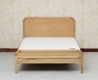 Milano Rattan Headboard Wooden Queen Size Bed Natural Finish