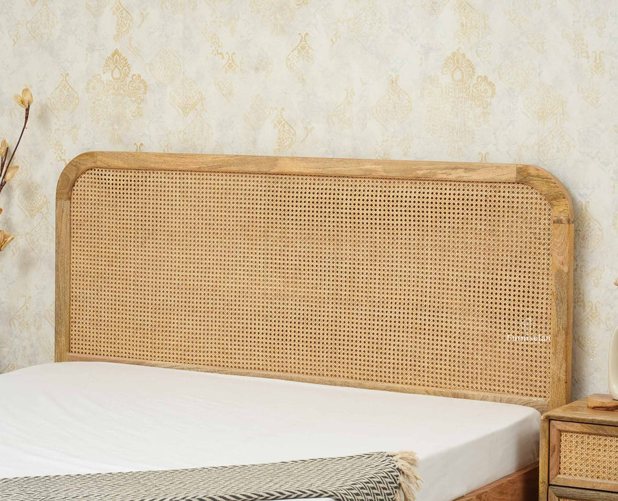 Milano Rattan Headboard Wooden Queen Size Bed Natural Finish