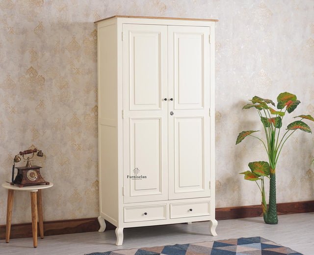 Mumbai Solid Wood Two Door Wardrobe Furniselan Frosty White