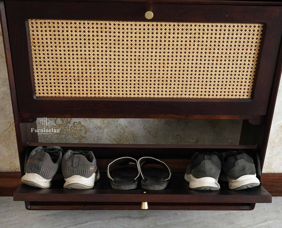 Boston Wooden Wall Hung Shoe Rack Cabinet Flip-Down Doors Grey Finish
