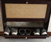 Boston Wooden Wall Hung Shoe Rack Cabinet Flip-Down Doors Grey Finish