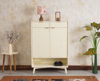 Bengaluru Solid Wood Shoe Rack Cabinet Two Doors and Drawers With Open Storage Furniselan Frosty White