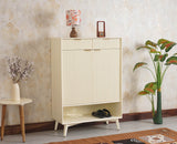 Bengaluru Solid Wood Shoe Rack Cabinet Two Doors and Drawers With Open Storage Furniselan Frosty White