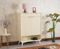 Bengaluru Solid Wood Shoe Rack Cabinet Two Doors and Drawers With Open Storage Furniselan Frosty White