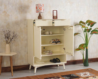 Bengaluru Solid Wood Shoe Rack Cabinet Two Doors and Drawers With Open Storage Furniselan Frosty White