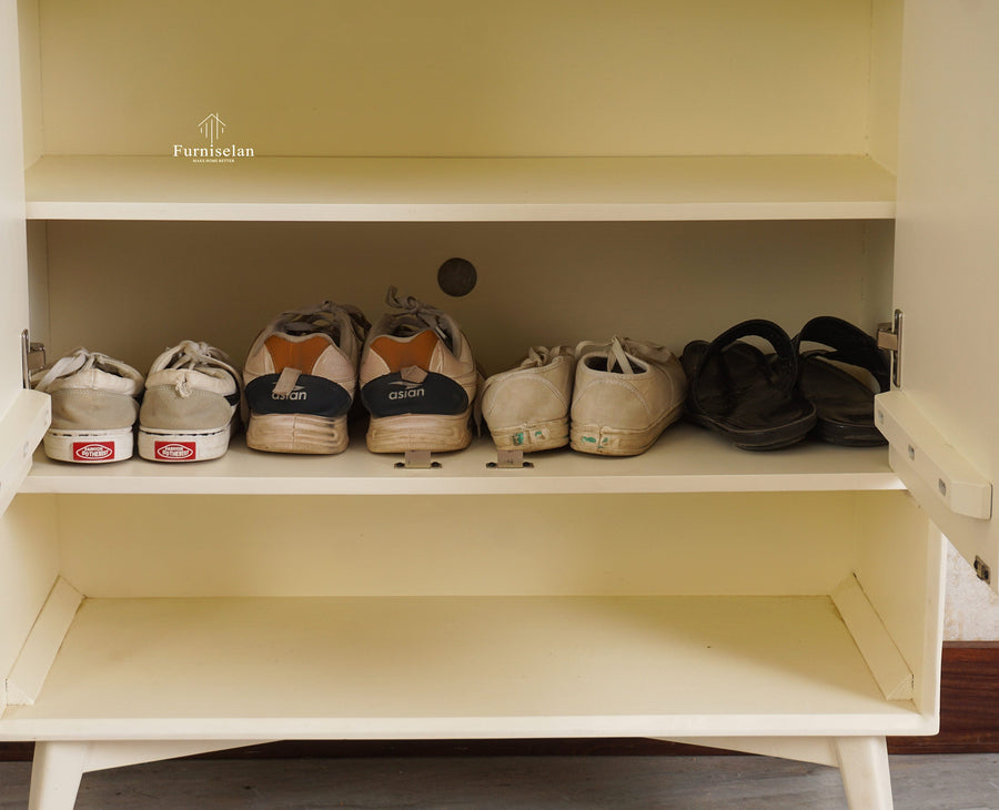 Bengaluru Solid Wood Shoe Rack Cabinet Two Doors and Drawers With Open Storage Furniselan Frosty White