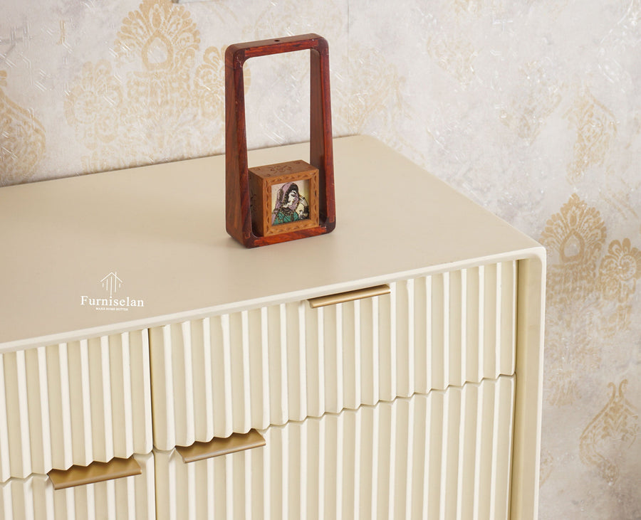 Bengaluru Solid Wood Shoe Rack Cabinet Two Doors and Drawers With Open Storage Furniselan Frosty White