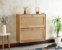 Boston Wooden Wall Hung Shoe Rack Cabinet Flip-Down Doors Natural Finish