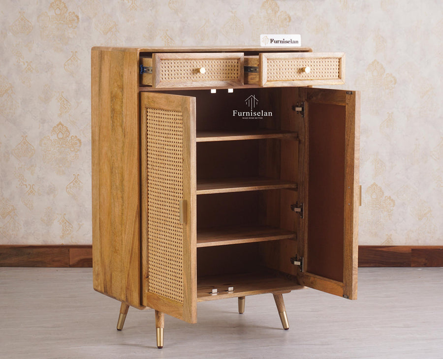Boston Solid Wood Shoe Rack Cabinet - Sideboard - Furniselan - Natural-Finish