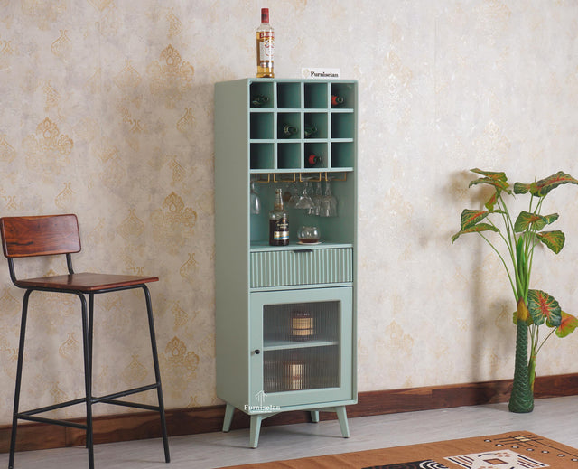 Bengaluru Solid Wood Tall Bar Cabinet Furniselan Silt Green