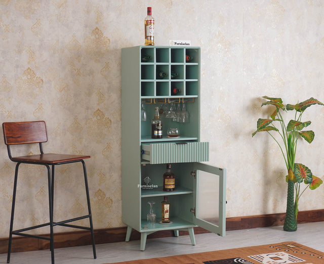 Bengaluru Solid Wood Tall Bar Cabinet Furniselan Silt Green