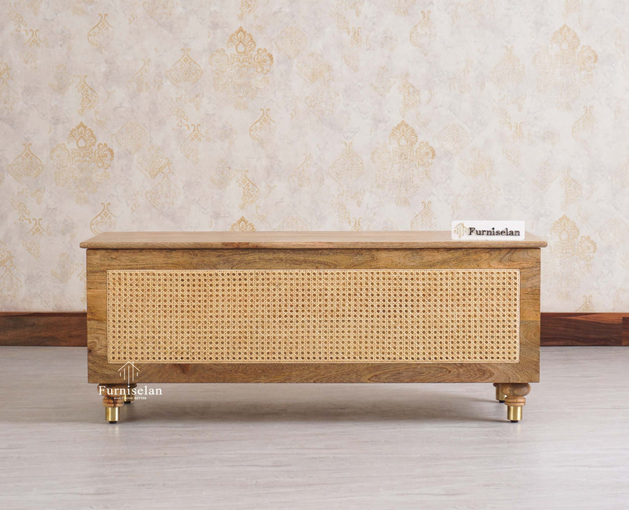 Boston Solid Wood Rattan Storage Trunk Box Furniselan Natural Finish