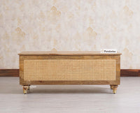 Boston Solid Wood Rattan Storage Trunk Box Furniselan Natural Finish