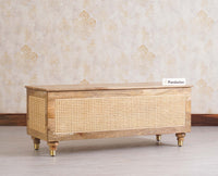 Boston Solid Wood Rattan Storage Trunk Box Furniselan Natural Finish