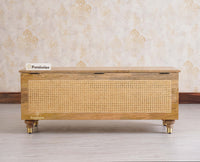 Boston Solid Wood Rattan Storage Trunk Box Furniselan Natural Finish