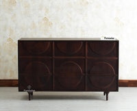Horniman Circle Solid Wood Three Door Sideboard Cabinet Furniselan Grey Finish