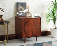 Horniman Circle Wooden One Door Bedside Table Nightstand Brown Finish