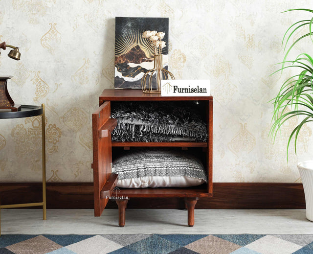 Horniman Circle Wooden One Door Bedside Table Nightstand Brown Finish