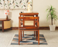 SmartFit Compact Solid Wood Rattan Cane Dining Set Two Seater Furniselan Brown Finish