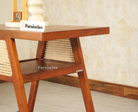 SmartFit Compact Solid Wood Rattan Cane Dining Set Two Seater Furniselan Brown Finish