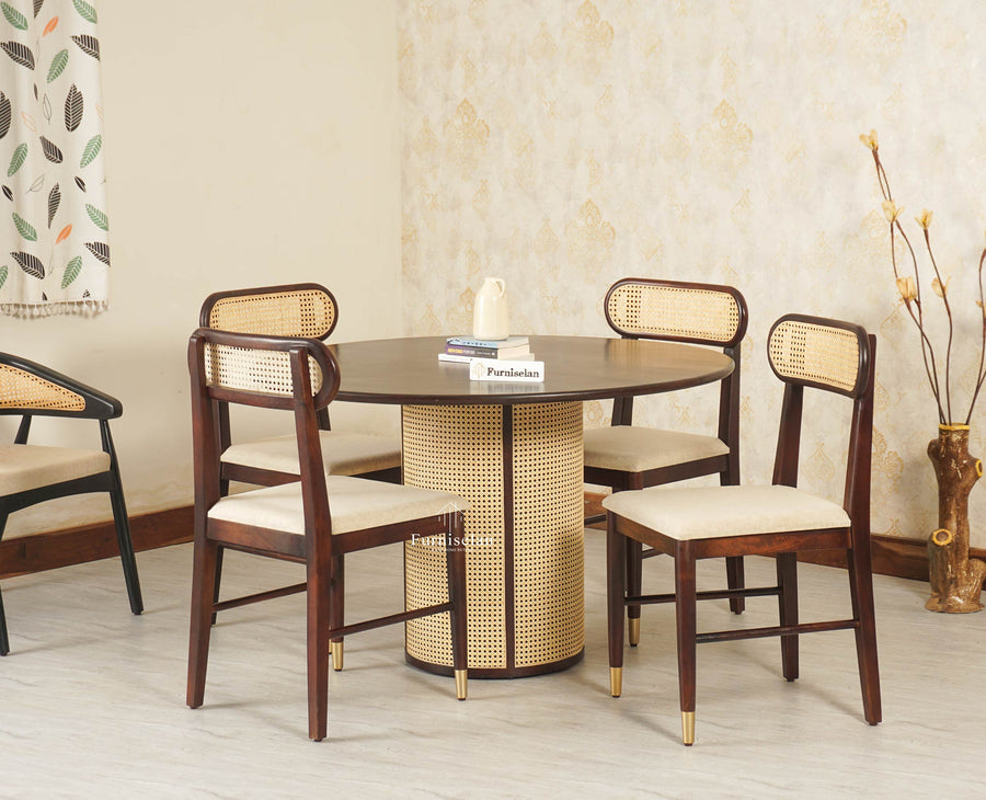 Boston Loop Solid Wood Round Four Seater Dining Set - Dining Set - Furniselan Grey Finish