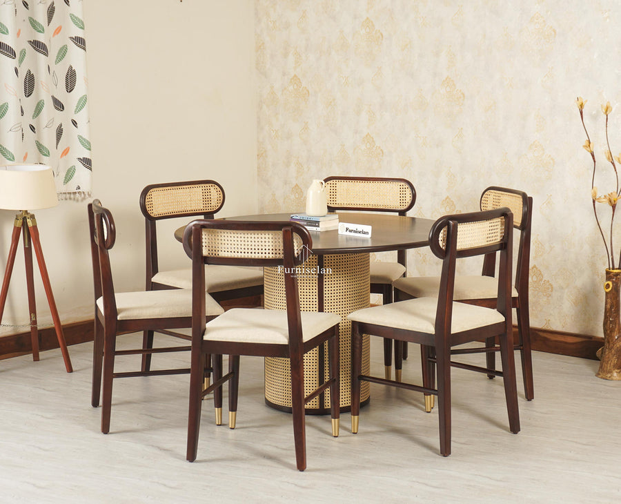 Boston Loop Solid Wood Round Six Seater Dining Set - Dining Set - Furniselan Grey Finish