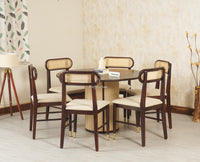 Boston Loop Solid Wood Round Six Seater Dining Set Furniselan Grey Finish