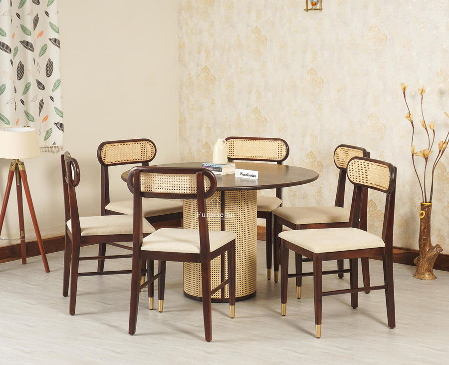 Boston Loop Solid Wood Round Six Seater Dining Set - Dining Set - Furniselan Grey Finish