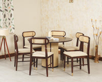 Boston Loop Solid Wood Round Six Seater Dining Set Furniselan Grey Finish