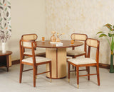 Boston Loop Solid Wood Round Four Seater Dining Set Furniselan Brown Finish