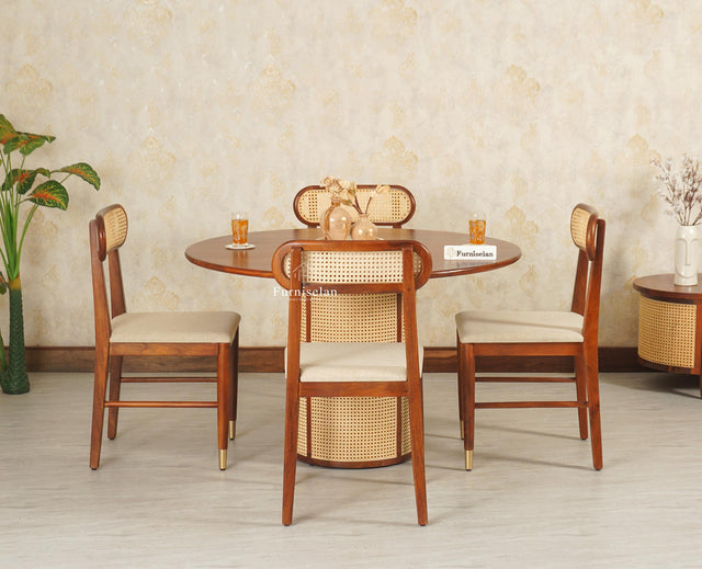 Boston Loop Solid Wood Round Four Seater Dining Set Furniselan Brown Finish