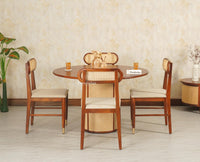 Boston Loop Solid Wood Round Four Seater Dining Set Furniselan Brown Finish