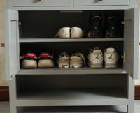 Alexandria Solid Wood Shoe Rack Two Drawer Two Door - Furniselan  Cool-Grey