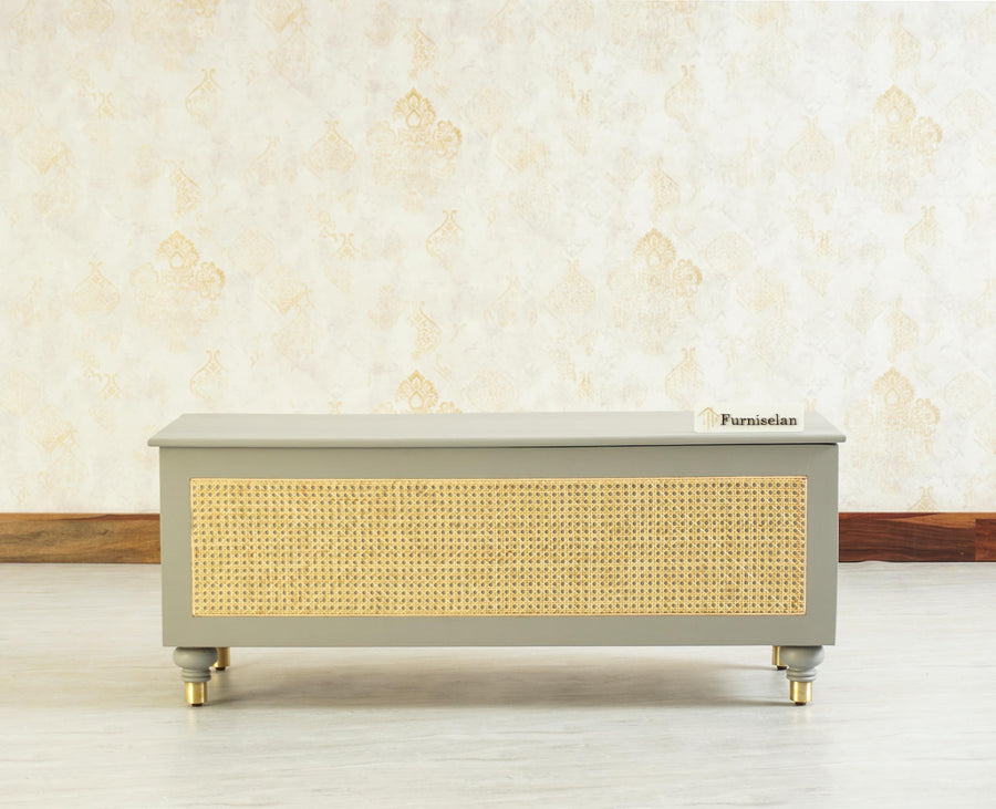 Boston Solid Wood Rattan Storage Trunk Box - Trunks & Cabinets - Furniselan Cool-Grey