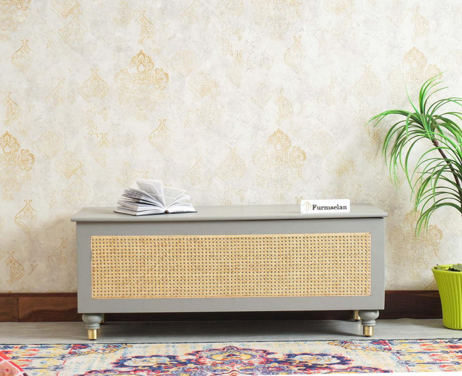 Boston Solid Wood Rattan Storage Trunk Box - Trunks & Cabinets - Furniselan Cool-Grey