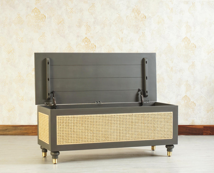 Boston Solid Wood Rattan Storage Trunk Box - Trunks & Cabinets - Furniselan Slate-Grey