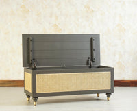 Boston Solid Wood Rattan Storage Trunk Box - Trunks & Cabinets - Furniselan Slate-Grey
