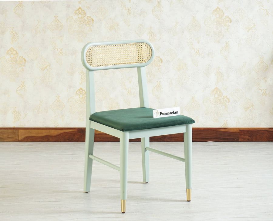 Boston Solid Wood Rattan Cane Chair Set of Two Furniselan Silt-Green