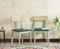 Boston Solid Wood Rattan Cane Chair Set of Two Furniselan Silt-Green