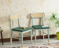 Boston Solid Wood Rattan Cane Chair Set of Two Furniselan Silt-Green