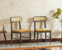 Boston Solid Wood Rattan Cane Chair Set of Two - Dining Chair - Furniselan Slate-Grey