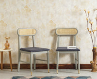 Boston Solid Wood Rattan Cane Chair Set of Two Furniselan Cool-Grey