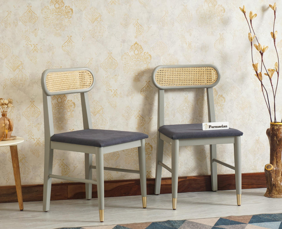 Boston Solid Wood Rattan Cane Chair Set of Two Furniselan Cool-Grey