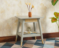 Boston Solid Wood Rattan Cane End Table Furniselan Cool-Grey