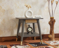 Boston Solid Wood Rattan Cane End Table Furniselan Slate-Grey