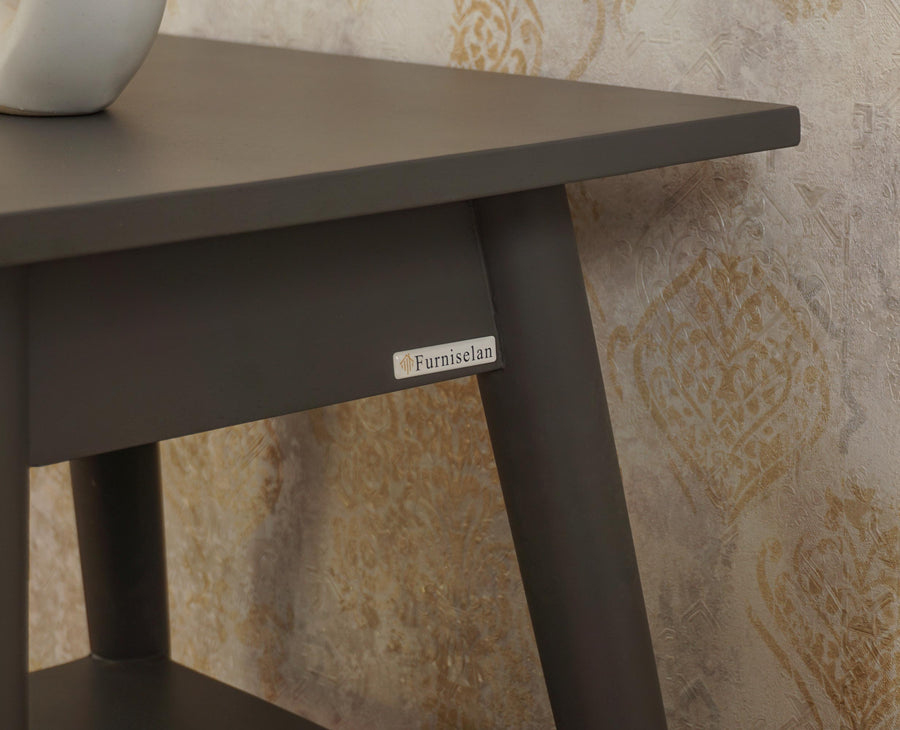 Boston Solid Wood Rattan Cane End Table Furniselan Slate-Grey
