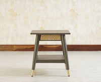 Boston Solid Wood Rattan Cane End Table Furniselan Slate-Grey