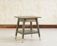 Boston Solid Wood Rattan Cane End Table Furniselan Slate-Grey