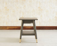 Boston Solid Wood Rattan Cane End Table Furniselan Slate-Grey