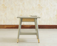 Boston Solid Wood Rattan Cane End Table Furniselan Cool-Grey